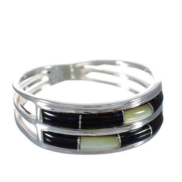 Genuine Sterling Silver Jet And Yellow Mother Of Pearl Ring Size 5-1/4 RX92563